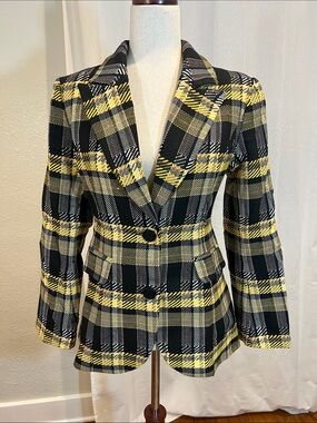 GREY LAB Black and Yellow Plaid Blazer Jacket. Size L. NWT